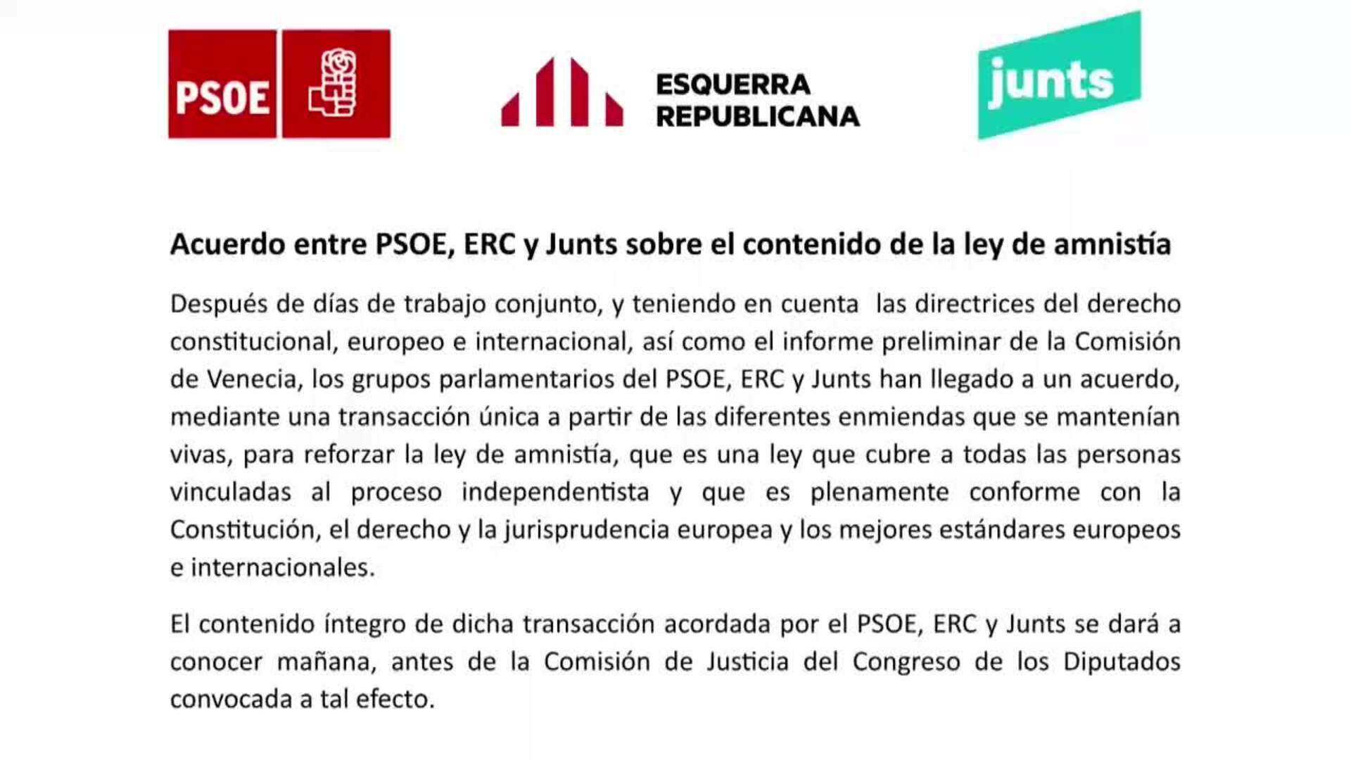 El Acuerdo De PSOE Junts Y ERC Cubre A Todas Las Personas Vinculadas