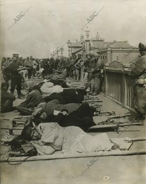 Guerra ruso - japonesa de 1905 Heridos japoneses en el norte de Manchuria