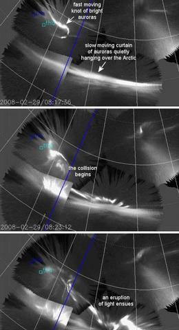 Choques de auroras producen colosales explosiones de luz sobre el Ártico