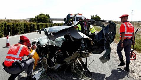 Tres muertos y un herido grave en un accidente registrado en la AP-68, a la altura de Corella