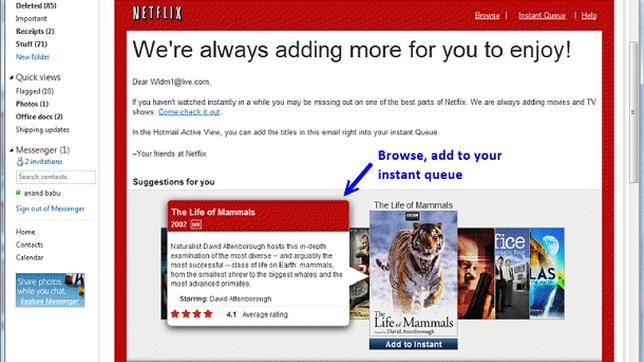 Hotmail permite ver vídeos o aceptar amigos mientras se mira el correo