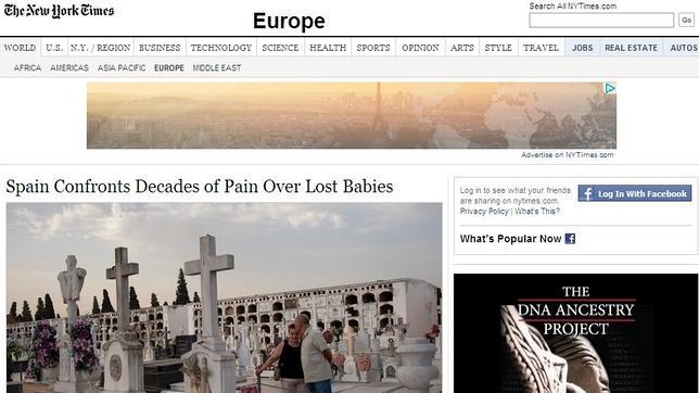El «New York Times» lleva a su portada los casos de niños robados en España