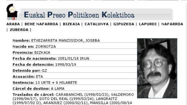 Declarado improcedente el despido del expreso de ETA Joseba Etxezarreta, que pidió su reincorporación a su empresa