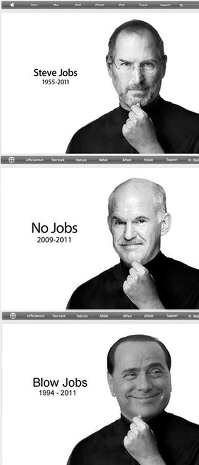 La muerte de Steve Jobs como arma para ridiculizar a Papandreu y Berlusconi