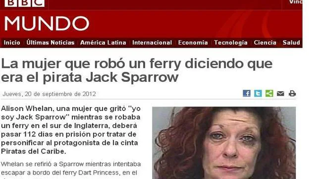 Detenida tras robar un ferry al grito: «¡Soy Jack Sparrow!»