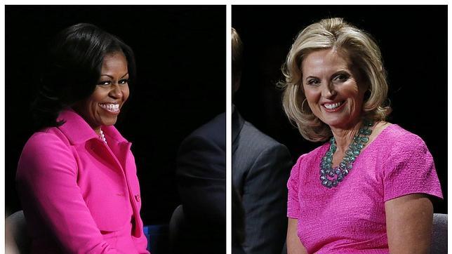Michelle Obama y Ann Romney tiñen de fucsia el debate electoral de sus esposos
