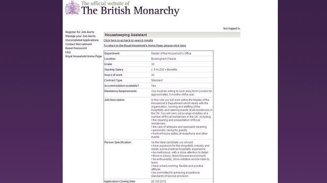 Se busca asistente de limpieza «al servicio de Su Majestad la Reina»