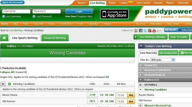 Elecciones EE.UU. 2012: La principal casa de apuestas irlandesa da por «virtual vencedor» a Obama