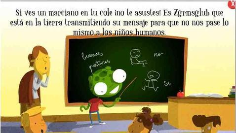 Un marciano enseña a los niños a cuidarse la espalda