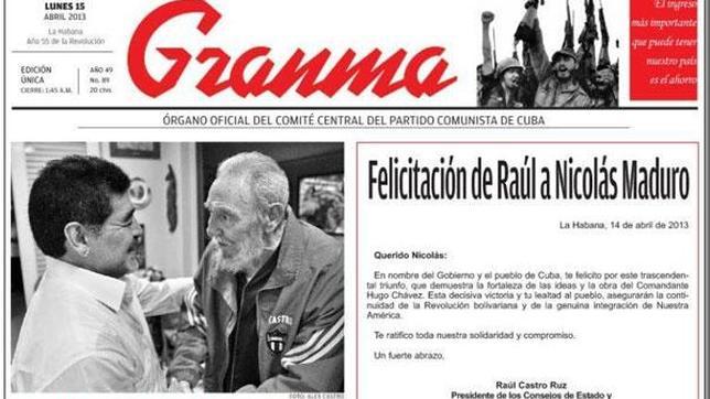 Castro felicita a Maduro por la «decisiva victoria» que «asegura» ambas revoluciones