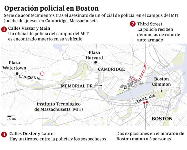 Un sospechoso de los atentados de Boston abatido y al otro se le busca en Watertown