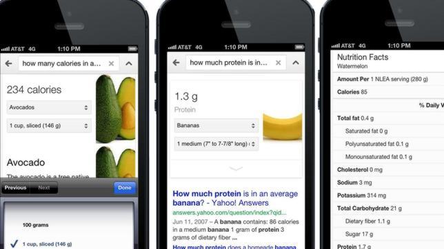 Google añade información nutricional en más de 1.000 alimentos de sus búsquedas