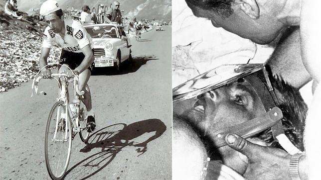 El doctor Dumas atiende a Tom Simpson minutos después de su desfallecimiento durante la etapa Marsella-Carpentras del Tour 1967, en la subida al Mont Ventoux. Moriría poco después