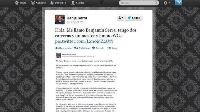 El joven con dos carreras que limpia baños en Londres: «No me avergüenza fregar ni vivo en la miseria»