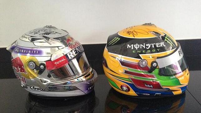 Cascos de Vettel y Hamilton