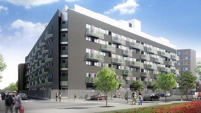 Fachada de la promoción del piso de Parla ofertado por 65.000 euros