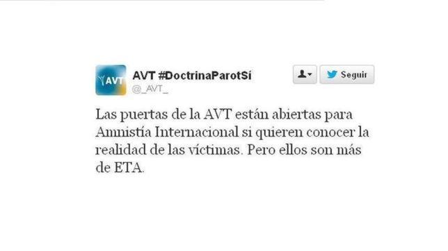 La AVT acusa a Amnistía Internacional de «ser más de ETA que de las víctimas del terrorismo»