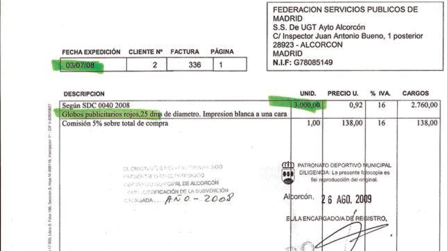 UGT Madrid justifica subvenciones con una factura de casi 3.400 euros en globos