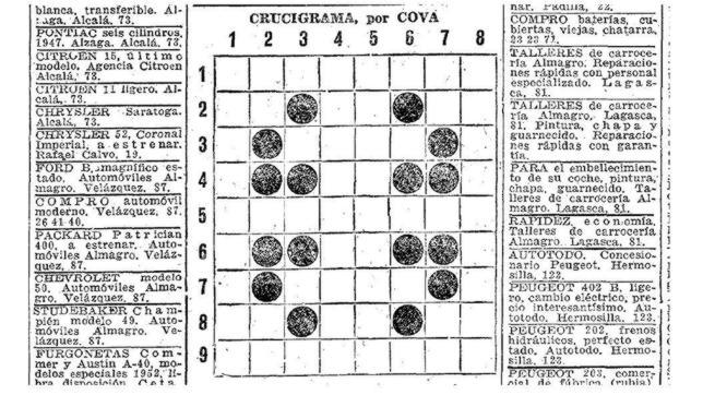 Crucigrama firmado por Cova el 7 de enero de 1953