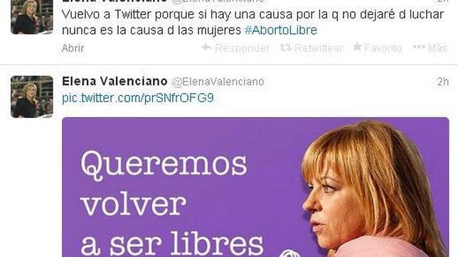Elena Valenciano utiliza la ley del aborto para justificar su vuelta a Twitter