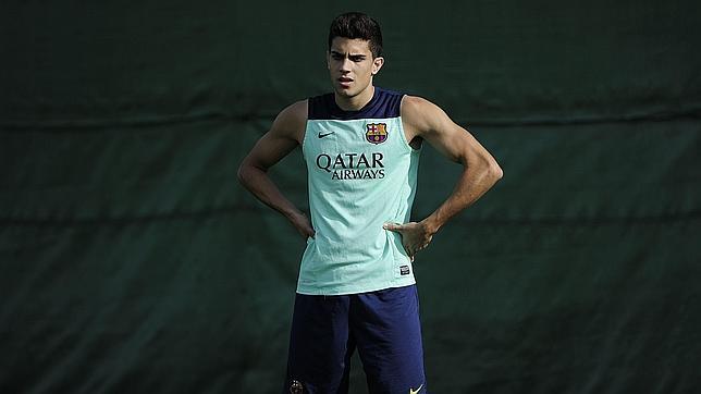 Marc Bartra, durante un entrenamiento del Barcelona esta temporada