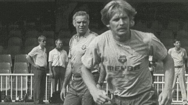 Schuster, con Luis Aragonés, cuando ambos coincidieron en el Barcelona