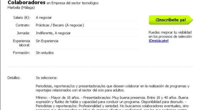 Oferta de empleo publicada en trabajar.com