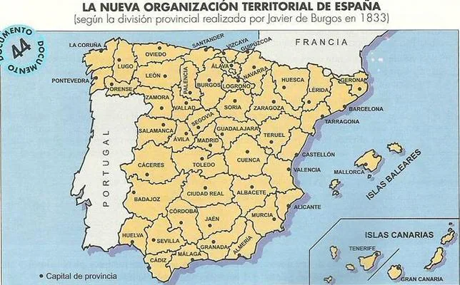 Las 49 provincias de Javier de Burgos que acabaron con el «caos» español