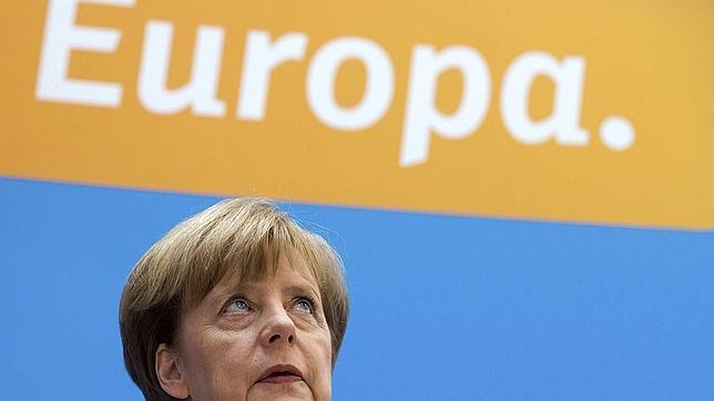 Angela Merkel, durante una reunión de la CDU para analizar los resultados de las europeas, este lunes en Berlín