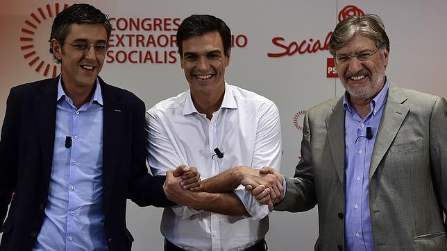 Los tres candidatos a la secretaría genreal del PSOE en la sede de Ferraz