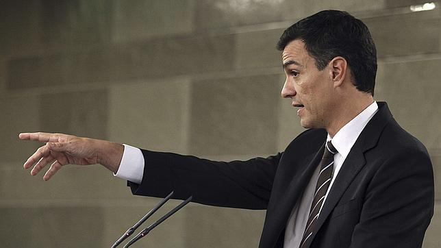 Pedro Sánchez, durante la rueda de prensa ofrecida tras la reunión con Mariano Rajoy