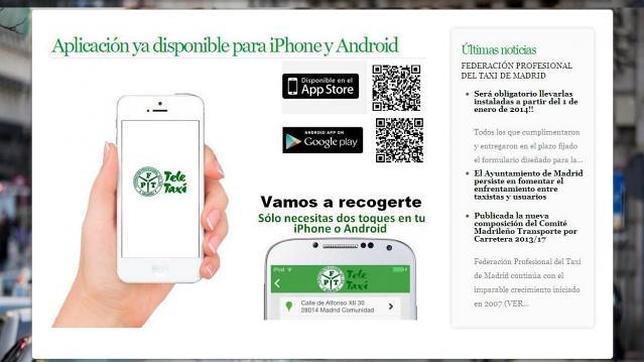 Pantallazo de la web de la Federación Profesional del Taxi en Madrid