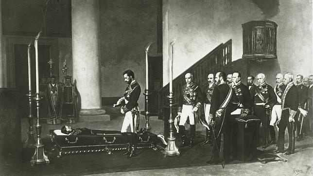 El Rey Amadeo de Saboya durante el funeral de...