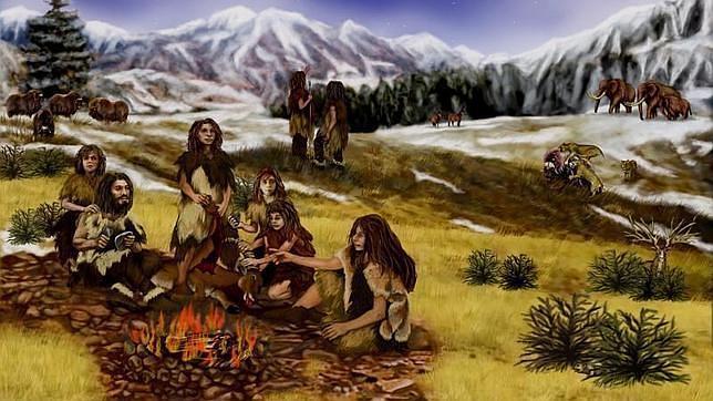 Recreación de un grupo neandertal