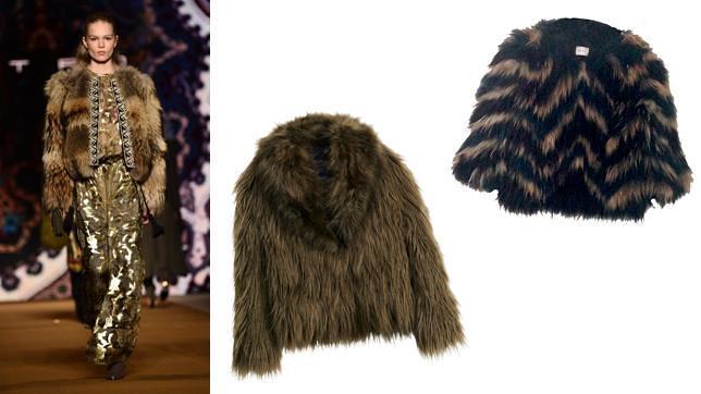 Abrigo corto de pelo en el desfile de Fendi FW2014-15, en su versón sintética para H&M y bicolor, en piel de racoon para Benny Room