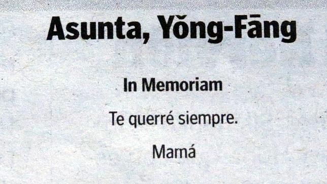 La madre de Asunta temió «dar lástima» con la esquela que dedicó a su hija