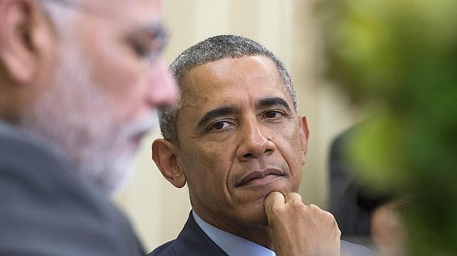 El primer ministro indio, Narendra Modi, durante su encuentro con Obama en la Casa Blanca este martes