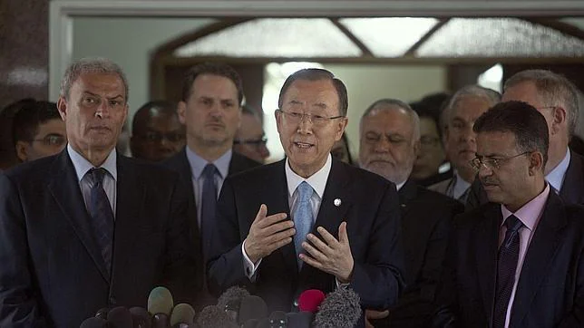 El secretario general de la ONU, Ban Ki-moon, durante una rueda de prensa en Gaza