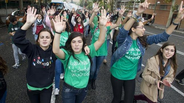 Estudiantes durante una manifestación en contra de la LOMCE en una imagen de archivo