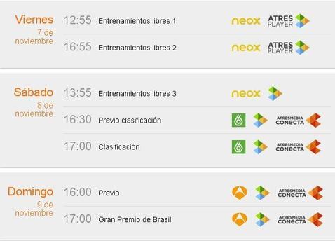 Horarios del GP de Brasil 2014