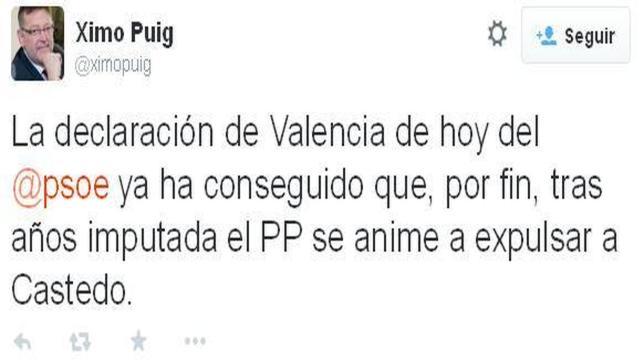 Ximo Puig se arrogó el «mérito» de la supuesta expulsión de Castedo del PP