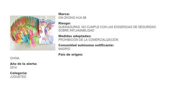 Ficha del producto en el portal de consumo de la Comunidad de Madrid