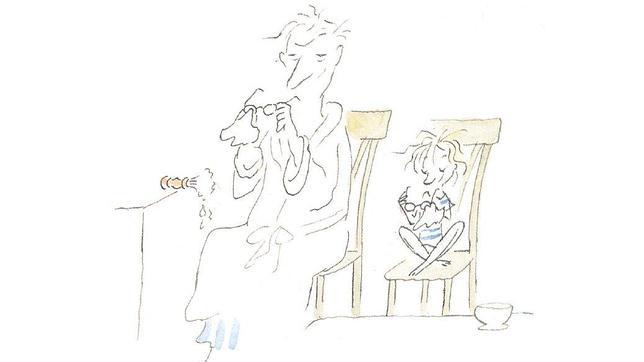 Catherine y su padre limpian sus respectivas gafas en una de las ilustraciones de Sempé