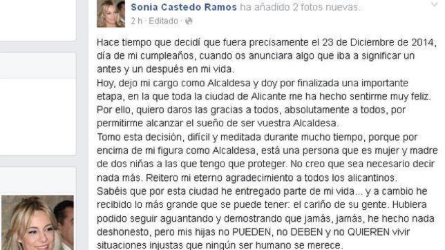 La gente «alucina» y felicita a Castedo por Facebook tras el anuncio de su dimisión