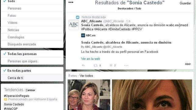 Sonia Castedo se convierte en «trending topic» nacional tras anunciar su dimisión