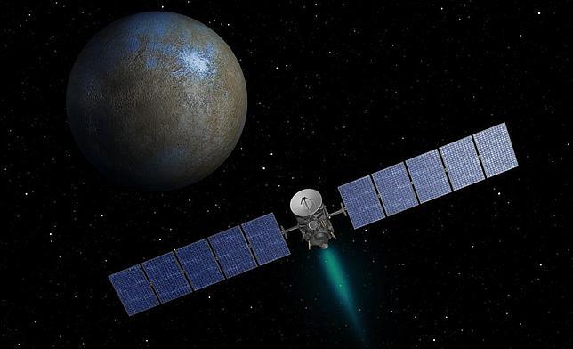 Recreación de la sonda Dawn en su aproximación a Ceres