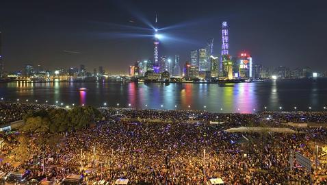 El aspecto de el Bund durante las celebraciones de Año Nuevo antes de la avalancha