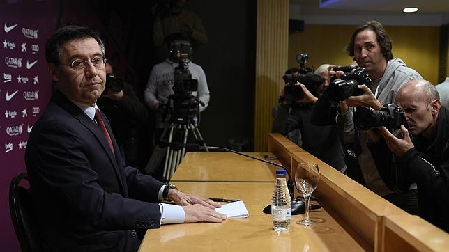 Bartomeu, durante su comparecencia ante los medios en Barcelona