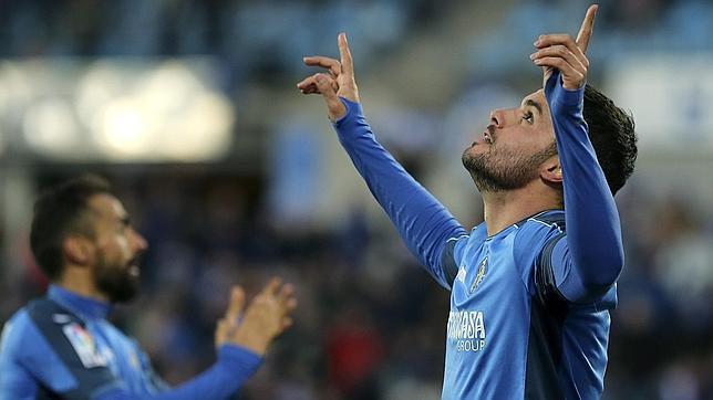 Pedro León celebra el gol de la victoria del Getafe frente al Sevilla