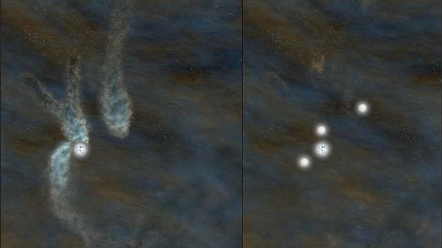 Observan por primera vez la formación de un sistema con cuatro soles